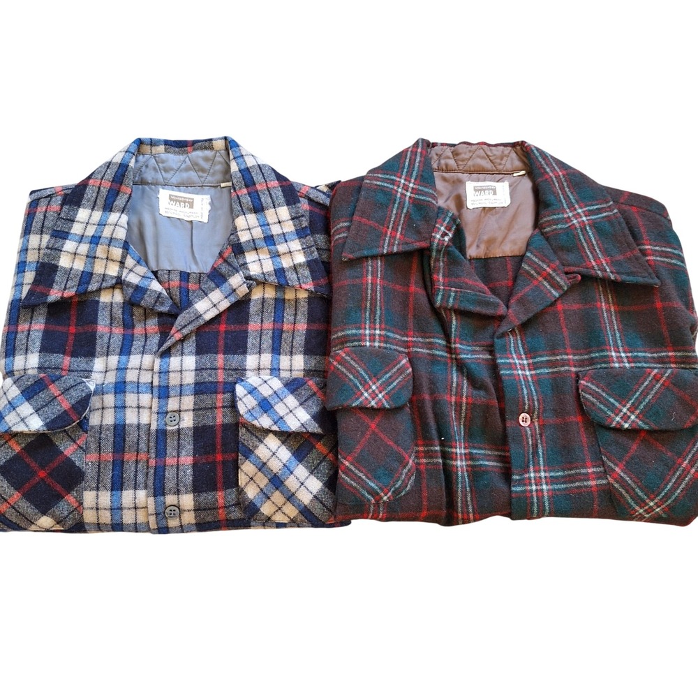 Montgomery Ward Vintage Wool Button Down Bundle READ Cut Short Sleeves XL